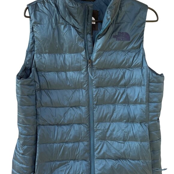 The North Face Down Quilted Puffer Vest Women's Size Large Feather 550 Blue - Picture 1 of 14